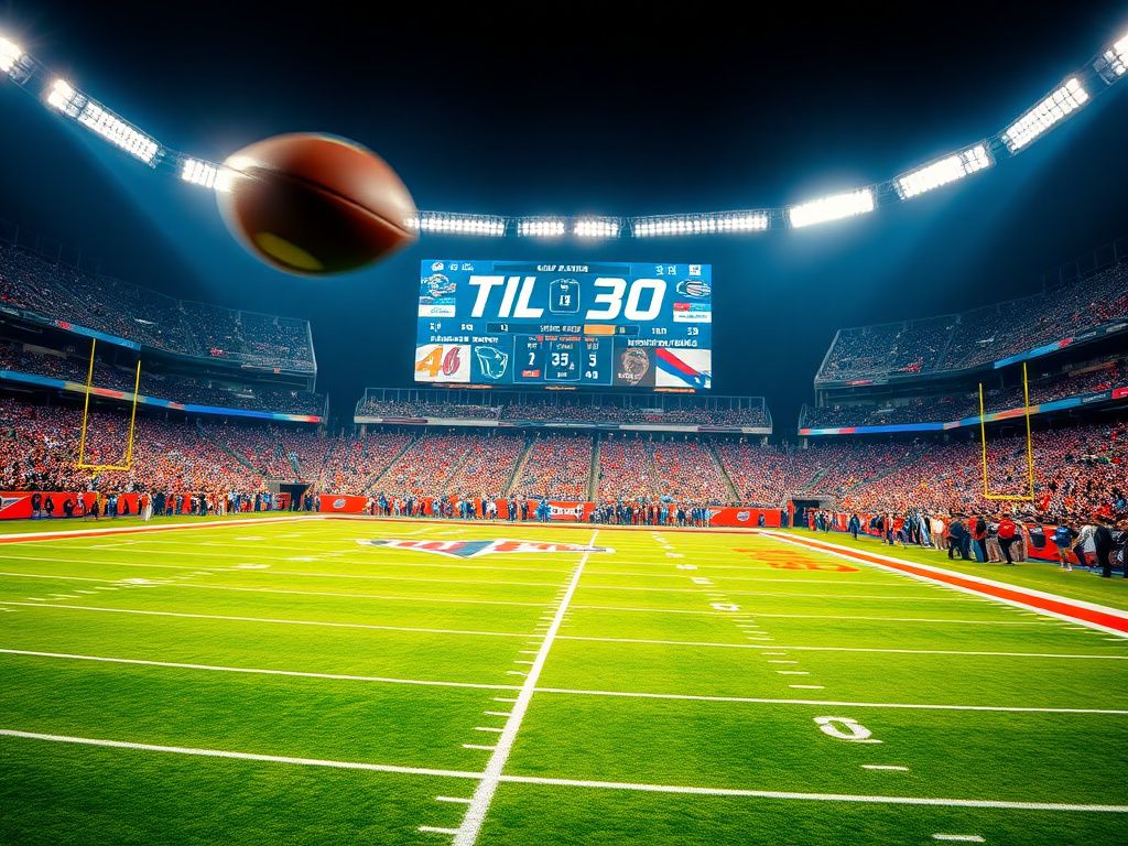 Flick International A dramatic football stadium scene during an NFL game with vibrant colors and intense action