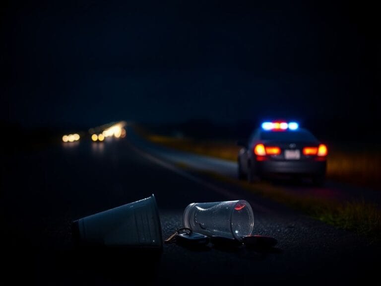 Flick International Dramatic nighttime scene of a dimly lit Texas highway with a police vehicle illuminating the surroundings