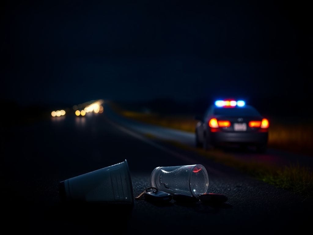 Flick International Dramatic nighttime scene of a dimly lit Texas highway with a police vehicle illuminating the surroundings