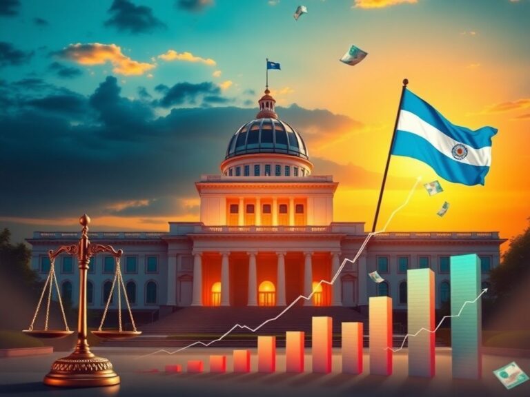 Flick International Vibrant depiction of the Argentine Congress building at dawn, symbolizing political change
