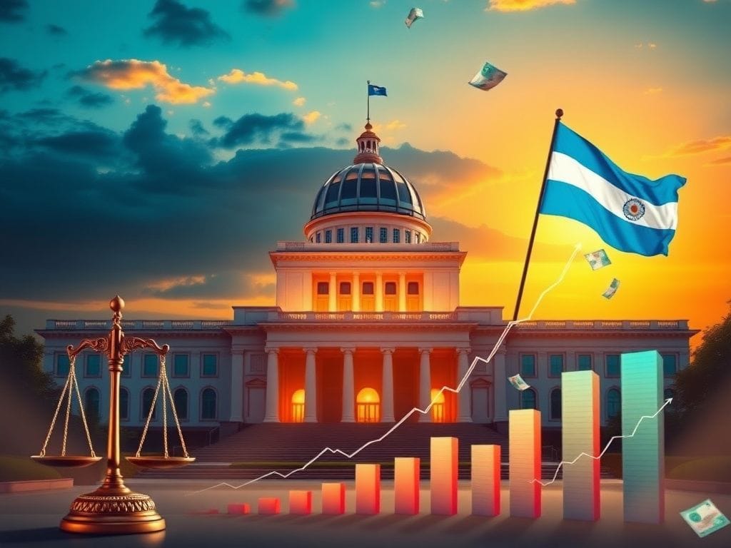 Flick International Vibrant depiction of the Argentine Congress building at dawn, symbolizing political change