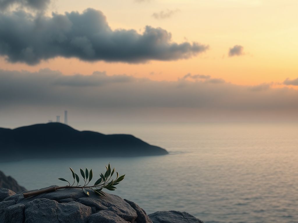 Flick International Abstract representation of the Korean Peninsula with symbolic elements of diplomacy