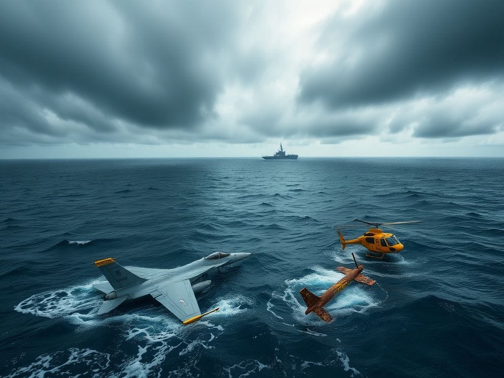 Flick International Aerial view of the South China Sea featuring debris from a military aircraft crash.