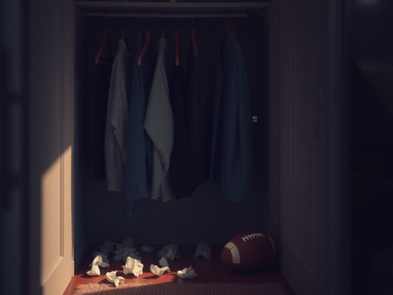 Flick International A dimly lit closet representing emotional vulnerability and introspection of Jets quarterback Justin Fields.