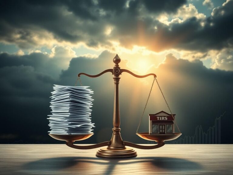 Flick International A balanced scale symbolizing fairness in the tax system, with tax forms on one side and a small business storefront on the other.