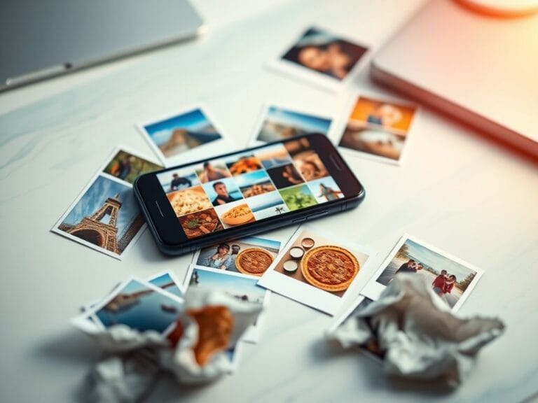 Flick International A smartphone displaying a colorful collage of photos symbolizing Meta AI enhancements for social media.