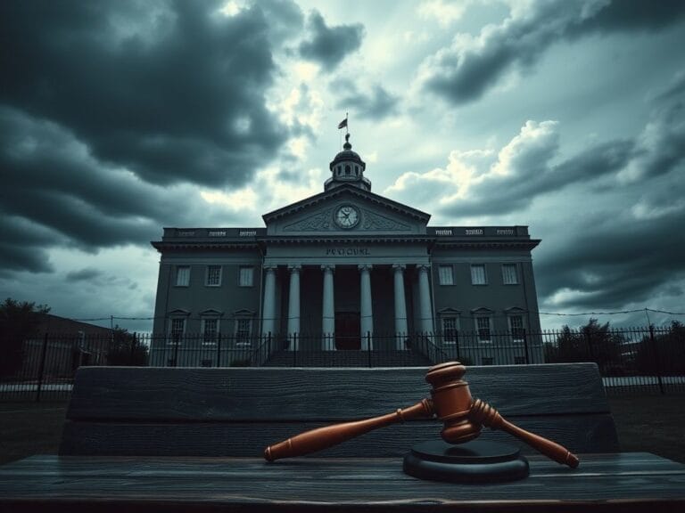 Flick International Dramatic image of a Provo courthouse with dark clouds overhead