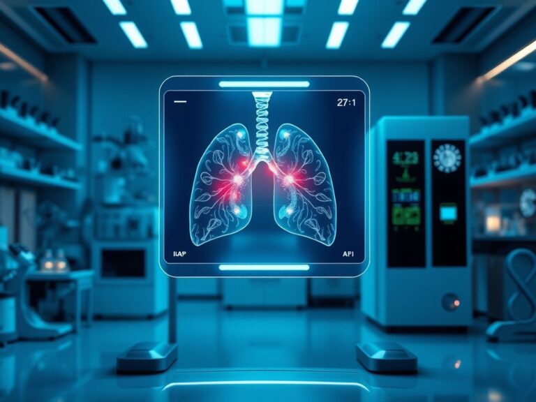 Flick International Advanced AI tumor detection machine in a futuristic medical laboratory