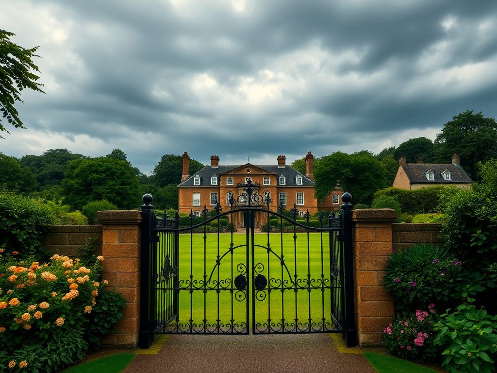 Flick International Exterior view of Royal Lodge surrounded by lush greenery and decorative wrought-iron gate