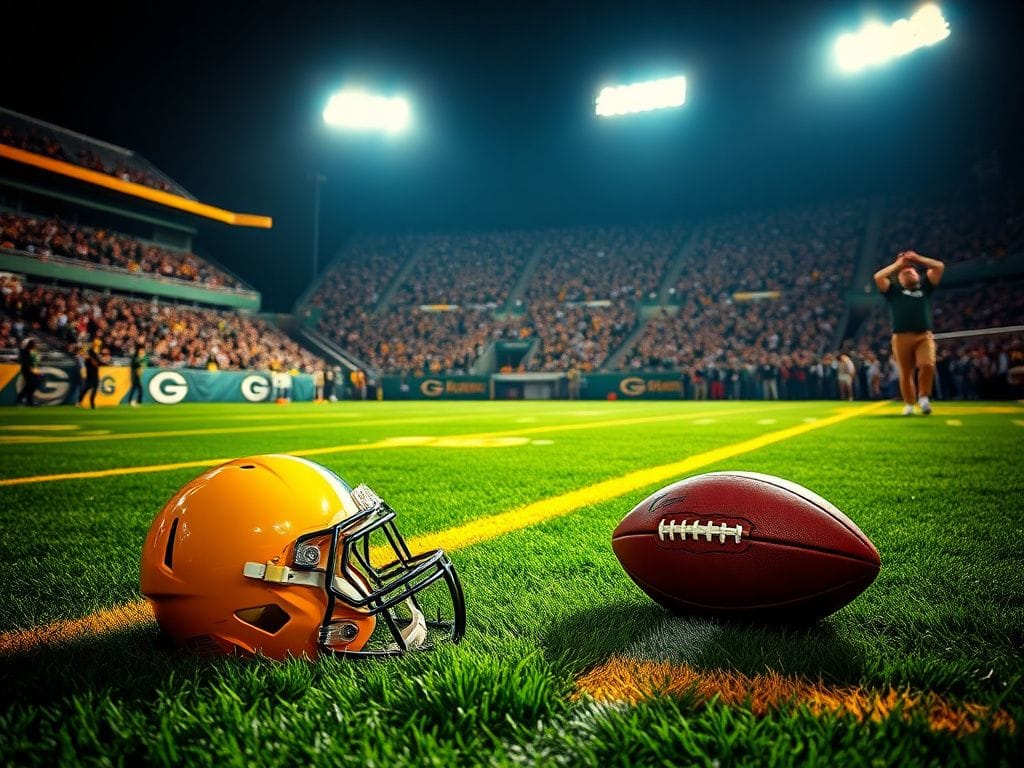 Flick International Green Bay Packers tight end Tucker Kraft celebrating with a headbutt on the sidelines