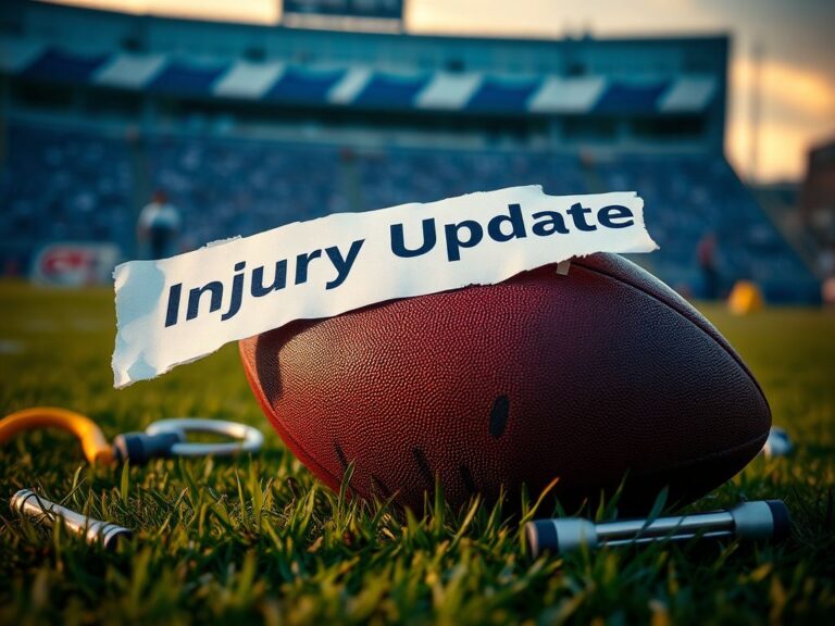 Flick International Close-up of a football on grass near a torn injury update banner