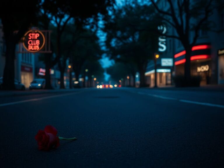 Flick International Fallen rose on an urban street symbolizing loss in the early morning light