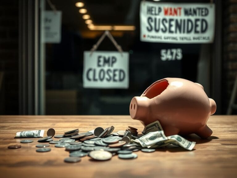 Flick International Close-up of a broken piggy bank surrounded by money, representing financial struggles of small businesses