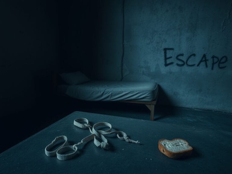 Flick International Dimly lit room with a tattered mattress and abandoned zip ties, symbolizing child neglect and trauma.