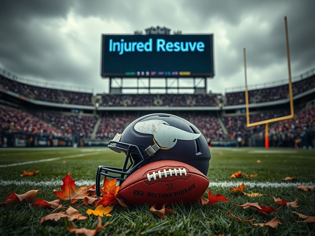 Flick International A battered football helmet and ball on the ground in a stadium under a gray sky
