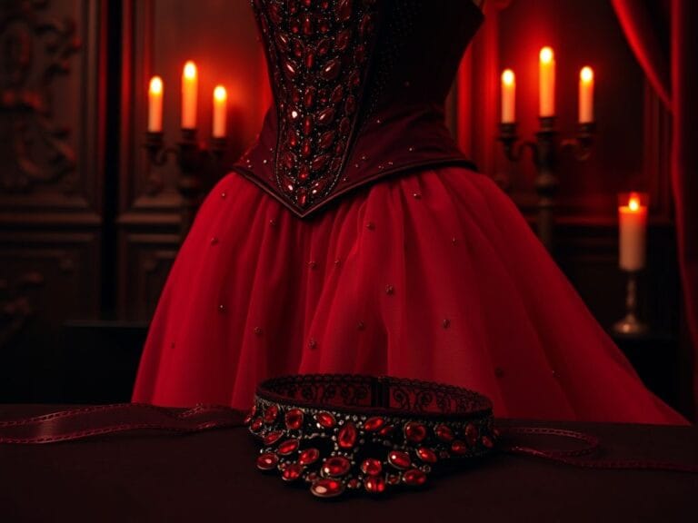 Flick International Megan Fox in a blood-inspired corset gown with shimmering neckline and crimson gem embellishments at a horror film screening