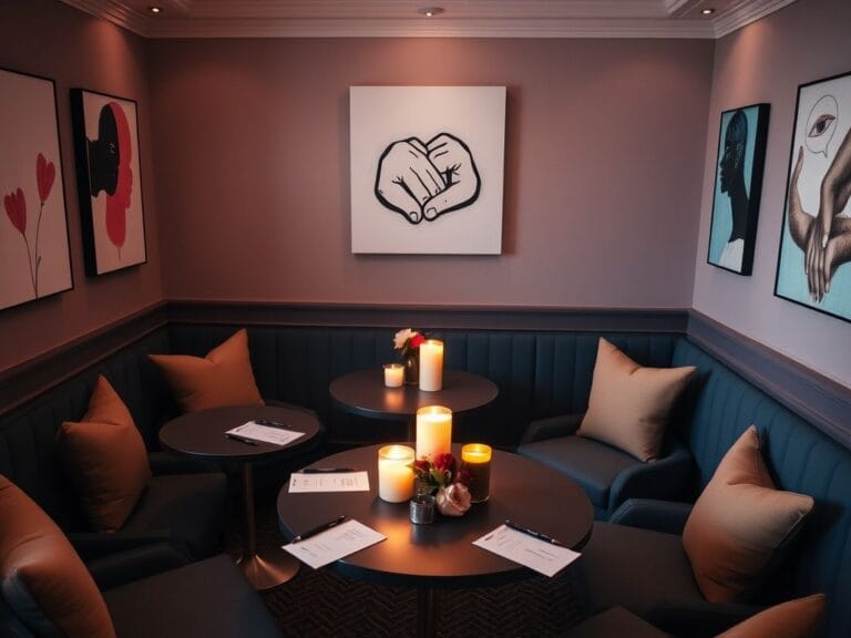 Flick International Cozy and intimate setting for a modern dating mixer with elegantly designed room and soft lighting