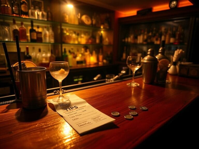 Flick International Dimly lit bar scene showcasing an elegantly arranged wooden bar top with cocktail glasses and garnishes.