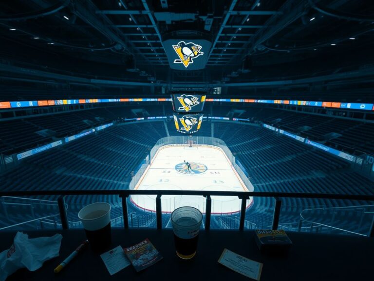 Flick International View of the empty upper concourse at PPG Paints Arena during a hockey game