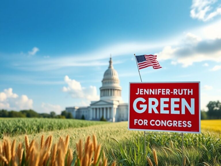 Flick International Bold campaign sign for Jennifer-Ruth Green for Congress amidst Indiana's lush greenery