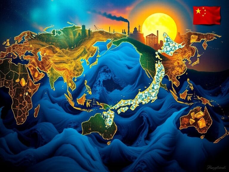 Flick International Abstract map highlighting the United States and Japan with patterns representing rare earth minerals