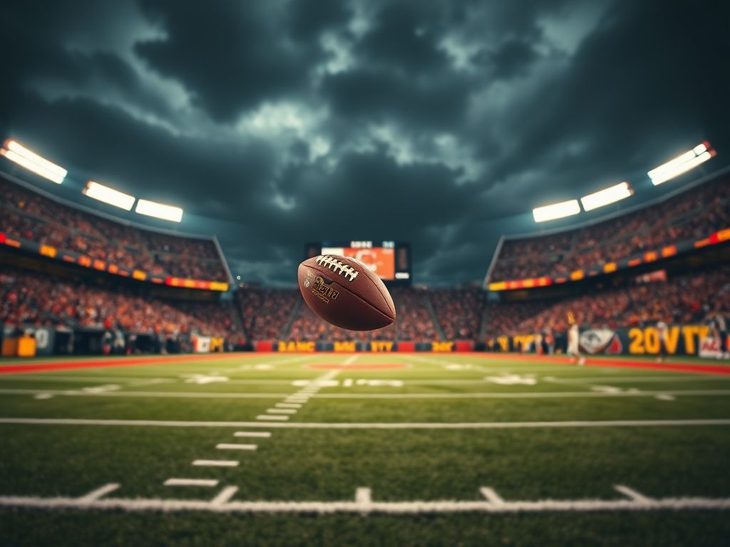 Flick International A football captured mid-flight during a tense moment in an NFL game