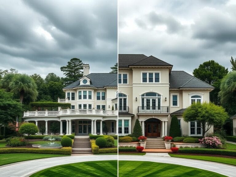 Flick International A split image showcasing a luxurious suburban home symbolizing separation and change