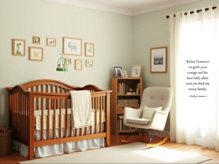 Flick International A cozy nursery depicting a warm and inviting family scene with a wooden crib and soft pastel colors.