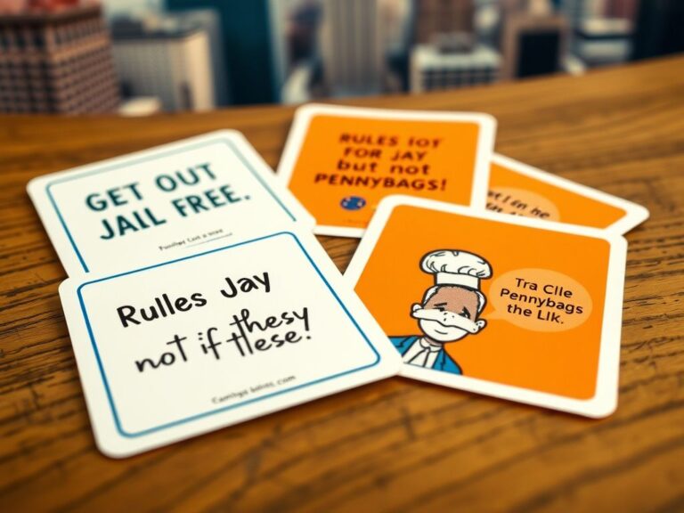 Flick International Close-up of Monopoly-style cards mocking Jay Jones' scandals on a wooden tabletop