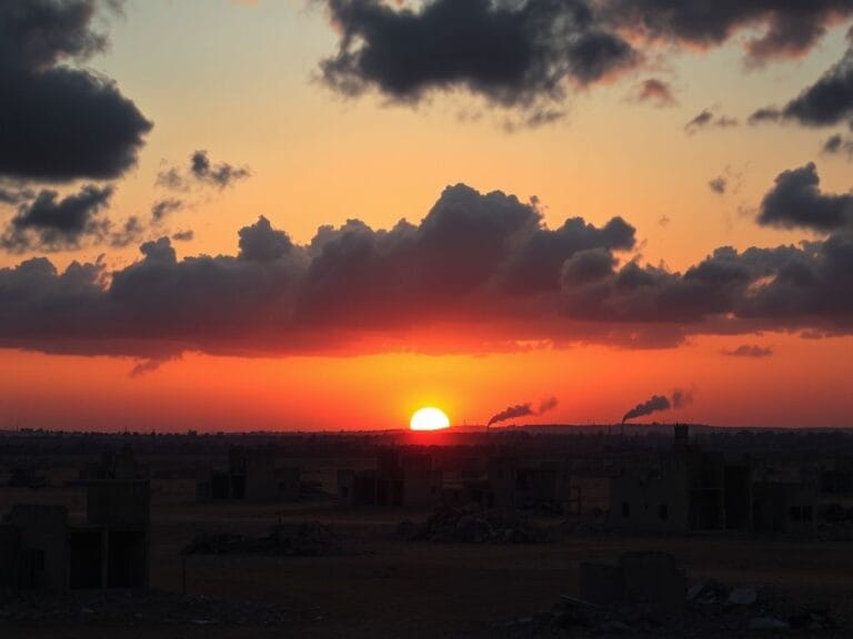 Flick International Dramatic sunset over the Gaza Strip with dark clouds symbolizing conflict