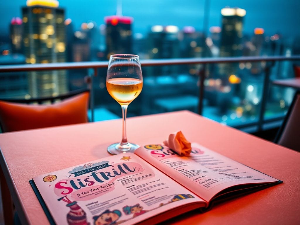 Flick International Elegant rooftop bar setting with cocktail glasses and drink menu