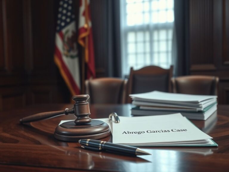 Flick International Somber courtroom scene with an empty gavel and legal documents symbolizing the Abrego Garcia case