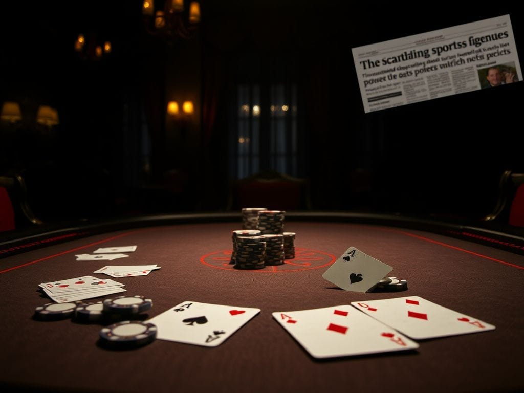 Flick International A lavish poker table scene featuring high-stakes chips and cards, hinting at a gambling scandal.