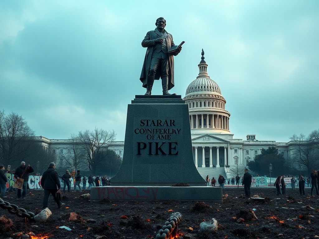 Flick International Bronze statue of Confederate General Albert Pike reinstated on its granite pedestal amid remnants of past protests