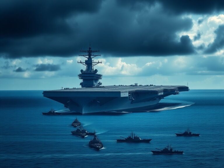 Flick International USS Gerald R. Ford aircraft carrier looming over the Caribbean waters