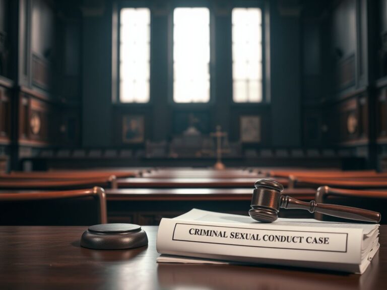 Flick International courtroom scene with wooden benches and gavel symbolizing justice