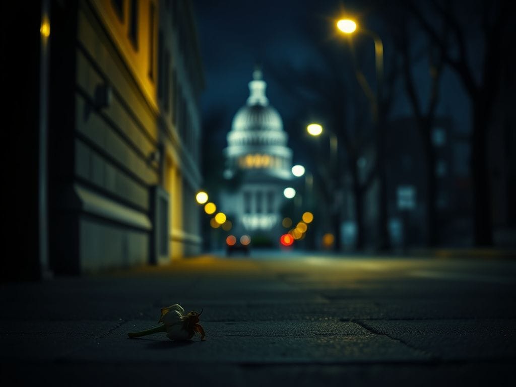 Flick International Dimly lit urban landscape in Washington, D.C. at night