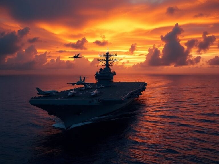 Flick International USS Gerald R. Ford aircraft carrier in the Caribbean during sunset