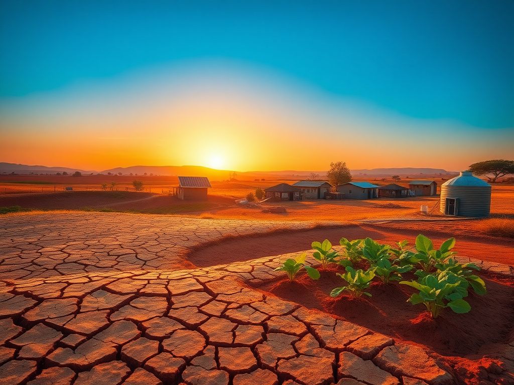 Flick International A sunlit arid landscape highlighting the struggle against poverty and climate change.