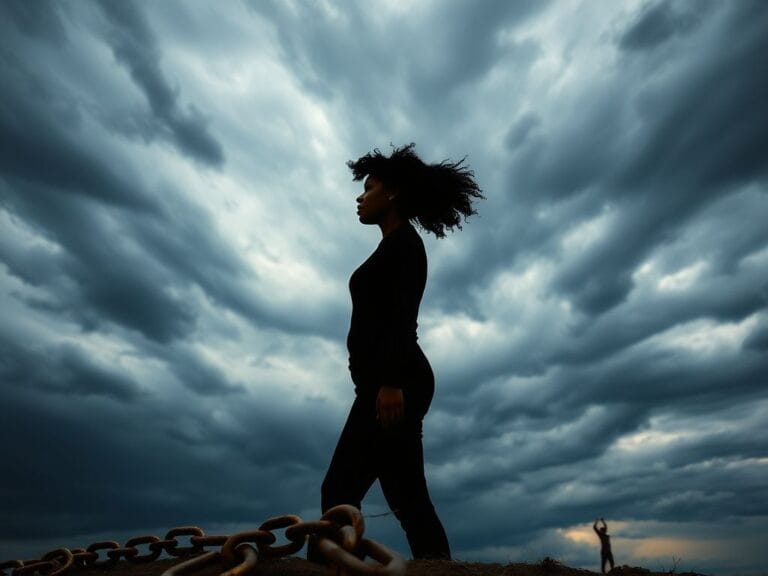 Flick International Strong silhouette of a Black woman against a stormy sky symbolizing resilience