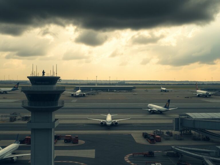 Flick International Aerial view of a busy airport tarmac during a government shutdown