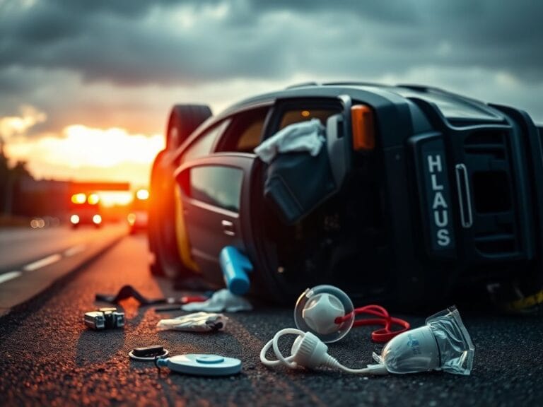 Flick International Overturned vehicle with baby clothes visible, indicating a rescue scene