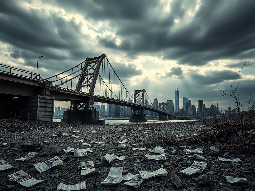 Flick International A weathered bridge symbolizing political struggles and damaged connections