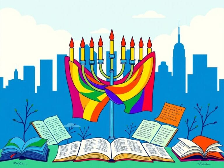 Flick International A vibrant menorah intertwined with rainbow flags symbolizing LGBTQ+ inclusion and Jewish identity