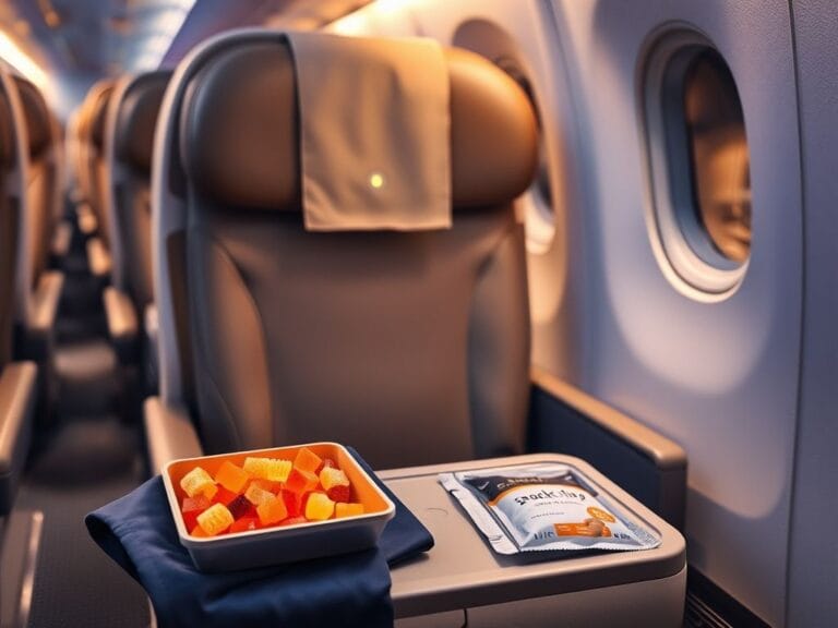 Flick International A first-class airplane seat emphasizing luxury and comfort with a flight attendant's uniform nearby