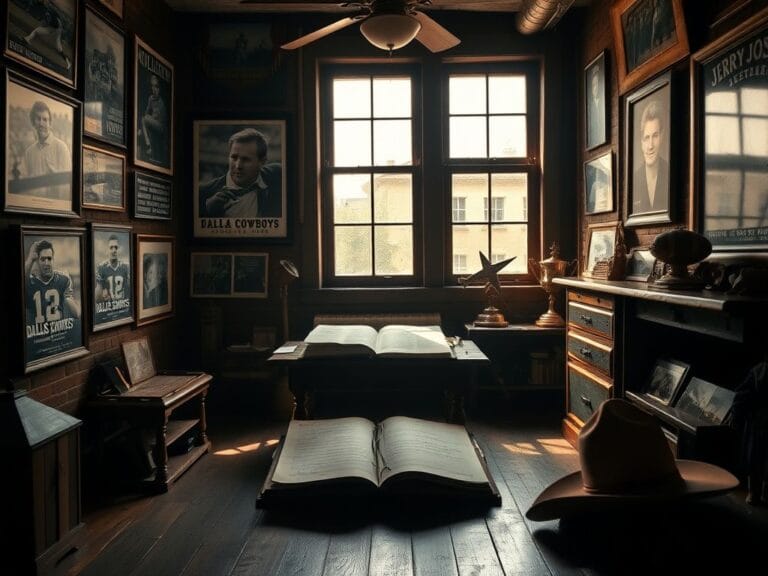 Flick International A dramatic interior scene showcasing memorabilia from the Dallas Cowboys and vintage film elements.
