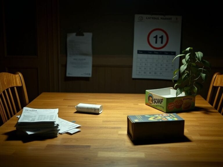 Flick International Somber still-life of an empty kitchen table symbolizing food insecurity