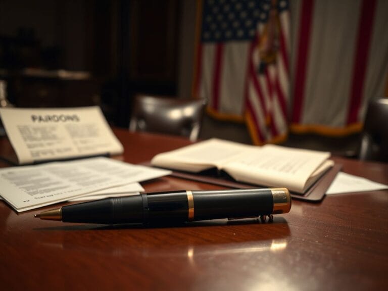Flick International Close-up view of an autopen device on a polished wooden desk with official documents