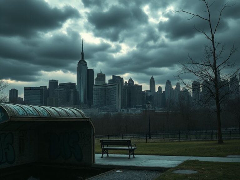 Flick International Gritty urban landscape of New York City highlighting decay and decline