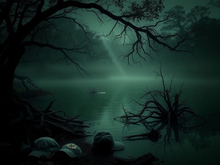 Flick International Murky bayou landscape under dim light showcasing twisted roots and debris